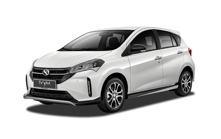 White Perodua Myvi (2024) rental car side view