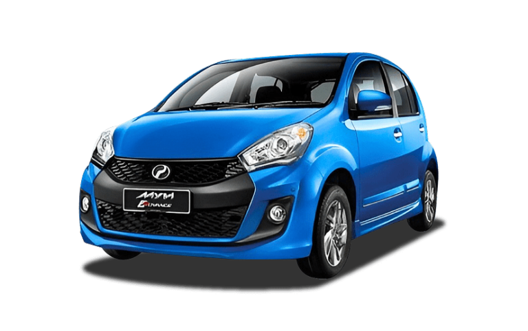 Blue Perodua Myvi (2016) rental car front view