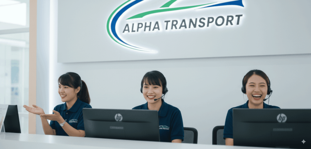 Alpha Transport customer service team in Kuching assisting car rental bookings with friendly support